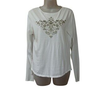 Velvet Silver Embellished Long Sleeve Tee Vintage 90s Normcore Medium